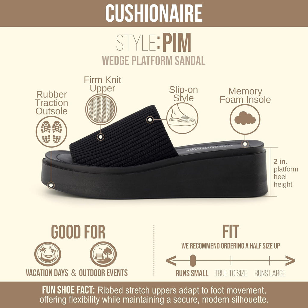 Cushionaire Pim Wedge Chunky Platform Womens Sandals With Firm Knit Upper & Memory Foam Summer Sandals For Women