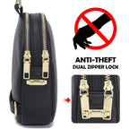 INICAT Anti Theft Crossbody Bag for Women, Small RFID Blocking Sling Purse with Zipper Lock for Travel, Vegan Leather