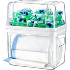 Icasa Trash Bag And Dishwasher Pod Dispenser - 3 In 1 Clear Storage Bins Holder For 13/30/33 Gallon Garbage Bags, Laundry Detergent Pods & Tabs, Under Sink Organizer For Kitchen And Laundry Room