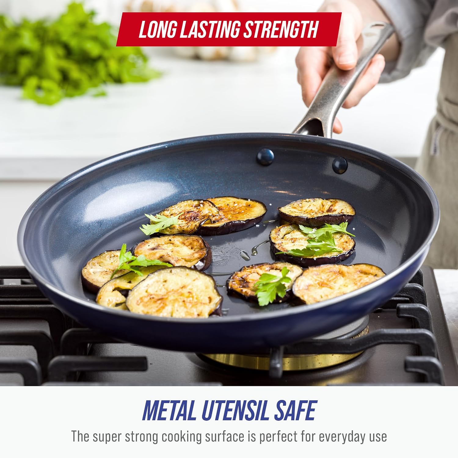 Blue Diamond 12" Nonstick Frying Pan Skillet, Diamond Infused Pfas-Free Ceramic Pot, Dishwasher & Oven Safe, Stay Cool Handle, Durable Non Toxic Metal Utensil Safe, Egg & Omelet Pan, Blue