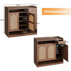 Likimio Rattan Shoe Storage Cabinet, 30 Pairs 6-Tier Shoe Cabinet Storage For Entryway With Led Light, Drawer & Doors, Adjustable Shelves, Shoe Rack Organizer For Hallway, Living Room, Walnut