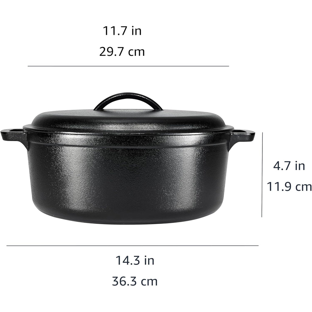 Amazon Basics Pre-Seasoned Cast Iron Dutch Oven Pot with Lid and Dual Handles, Oven Safe, Heavy-Duty, 7-Quart, Round, Black