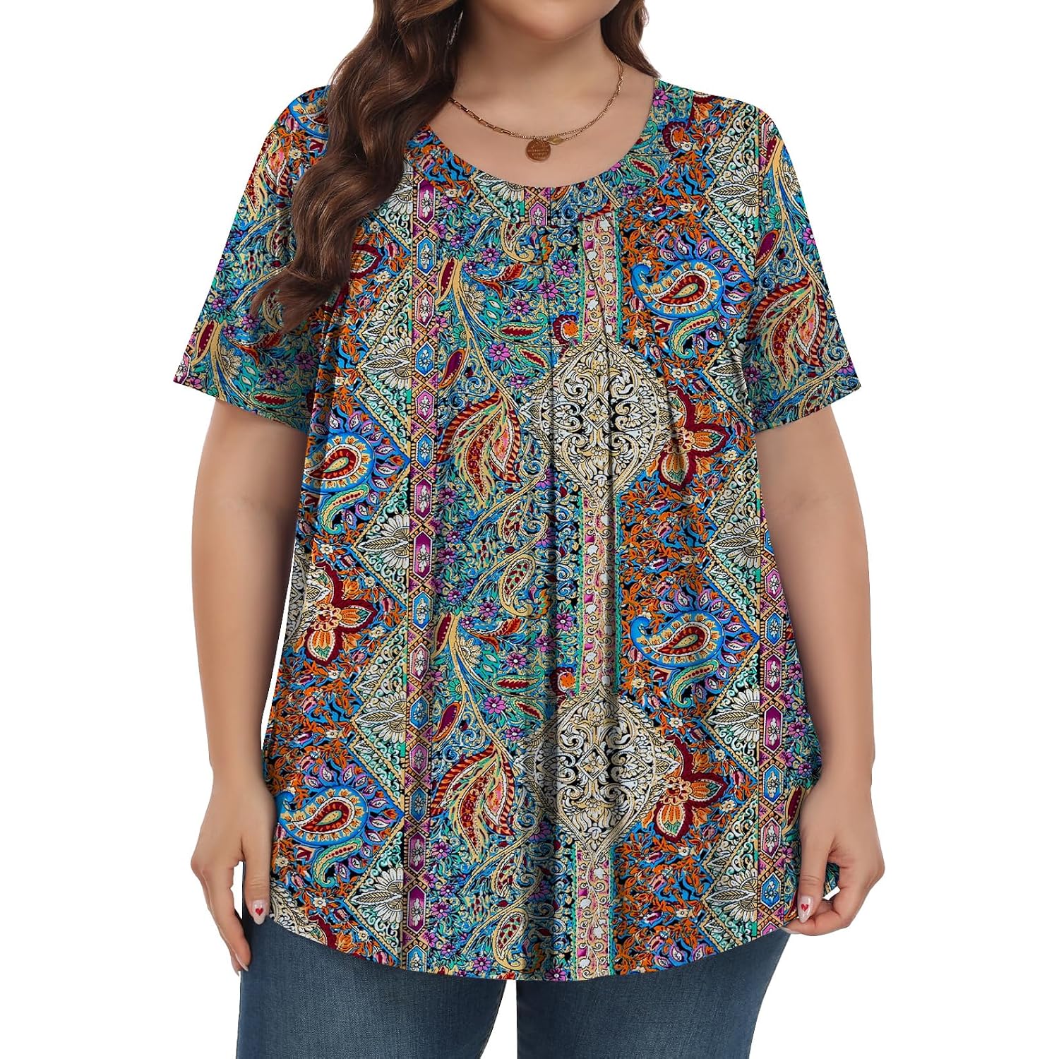 Plus Size Tops for Women Short Sleeve Shirts Crew Neck Casual Loose Fit Tunic Blouses