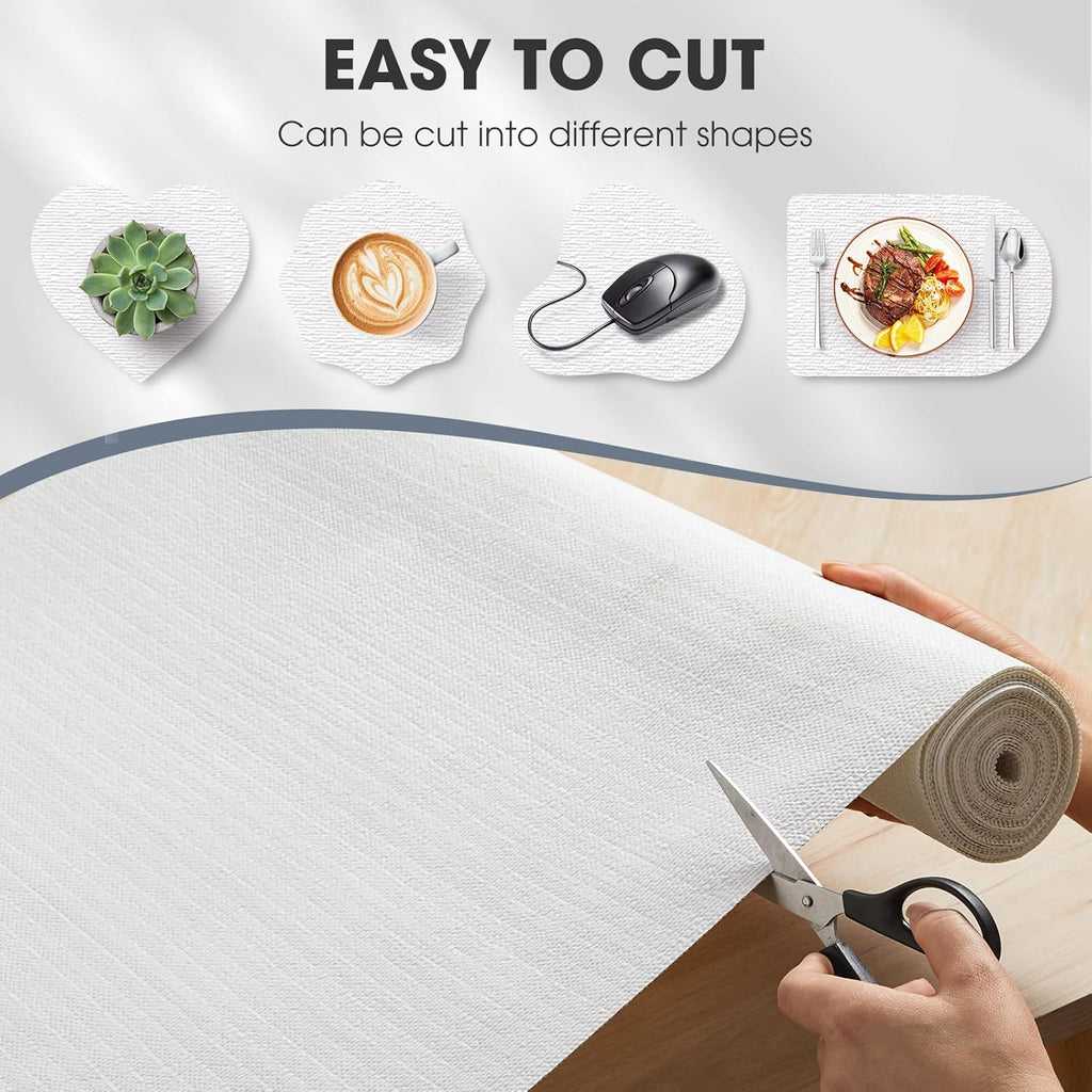 Drawer and Shelf Liner, Non-Slip Kitchen Cabinet Liners Non-Adhesive Thick Strong Grip Waterproof Washable Mats Protect Dresser Shelves Cupboard Bathroom Cabinets, White, 12 in X 10 FT