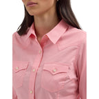Wrangler Women'S Retro Long Sleeve Cool Blue Solid Western Shirt
