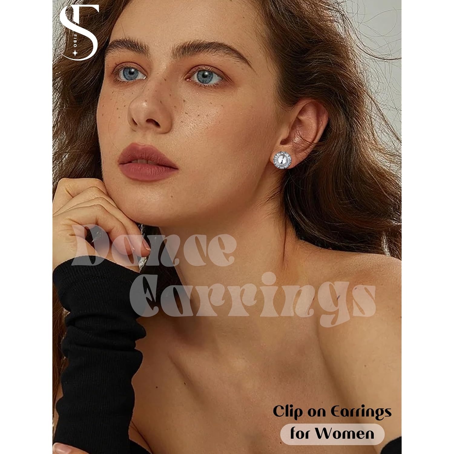 FIBO STEEL Clip on Halo Earrings Rhinestone Earrings Crystal Earrings for Women Round Acrylic Stone Inside Dance Competitions Stage Opera Performance Wedding Party Jewelry