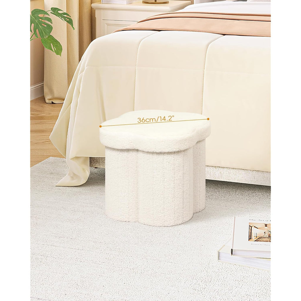B Fsobeiialeo Storage Ottoman Cube, Flowers Shaped Ottomans With Storage Foot Stool Footrest For Lving Room, Boucle Ottoman Seat For Dorm Room,Faux Teddy Fur,White 12.6"X12.6"X12.6"