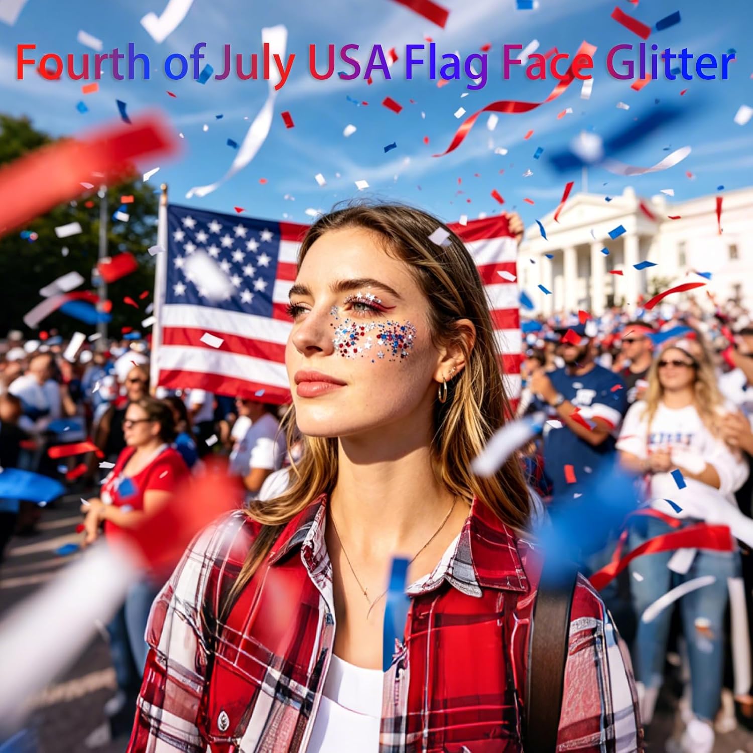 Aroic Body Glitter Stick- 6 Pack Patriotic Red White And Blue Face& Hair Glitter, 4Th Of July Outfits Rave Accessories, Usa Flag Sparkling Face Makeup For Women Independence Day Festival Concert Party