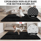 Area Rug For Living Room Bedroom: 5X7 Soft Fluffy Shag Rugs Upgrade Non-Slip High Pile Carpet Large Fuzzy Plush Indoor Floor Shaggy Carpets For Nursery Kid Playroom Office Dorms Home Decor Black