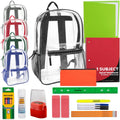 Trail Maker 24 Pack Bulk Clear Backpack Heavy Duty With School Supplies, Side Pockets For Kids, Boys, Girls, School, Stadium Approved (Multicolor Pack)