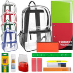 Trail Maker 24 Pack Bulk Clear Backpack Heavy Duty With School Supplies, Side Pockets For Kids, Boys, Girls, School, Stadium Approved (Multicolor Pack)