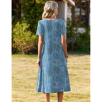 Zeagoo Womens Casual Dresses For Summer Short Sleeve Flare Midi Dress Loose Beach Sundress Pleated Front Dress With Pockets