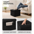 Zoes Homeware Small Storage Ottoman Foot Rest, Velvet Ottoman With Storage And Side Pocket, Black Foot Rest For Couch, Foldable Footstool For Chair, Living Room&Dorm, 16"X12"X12"