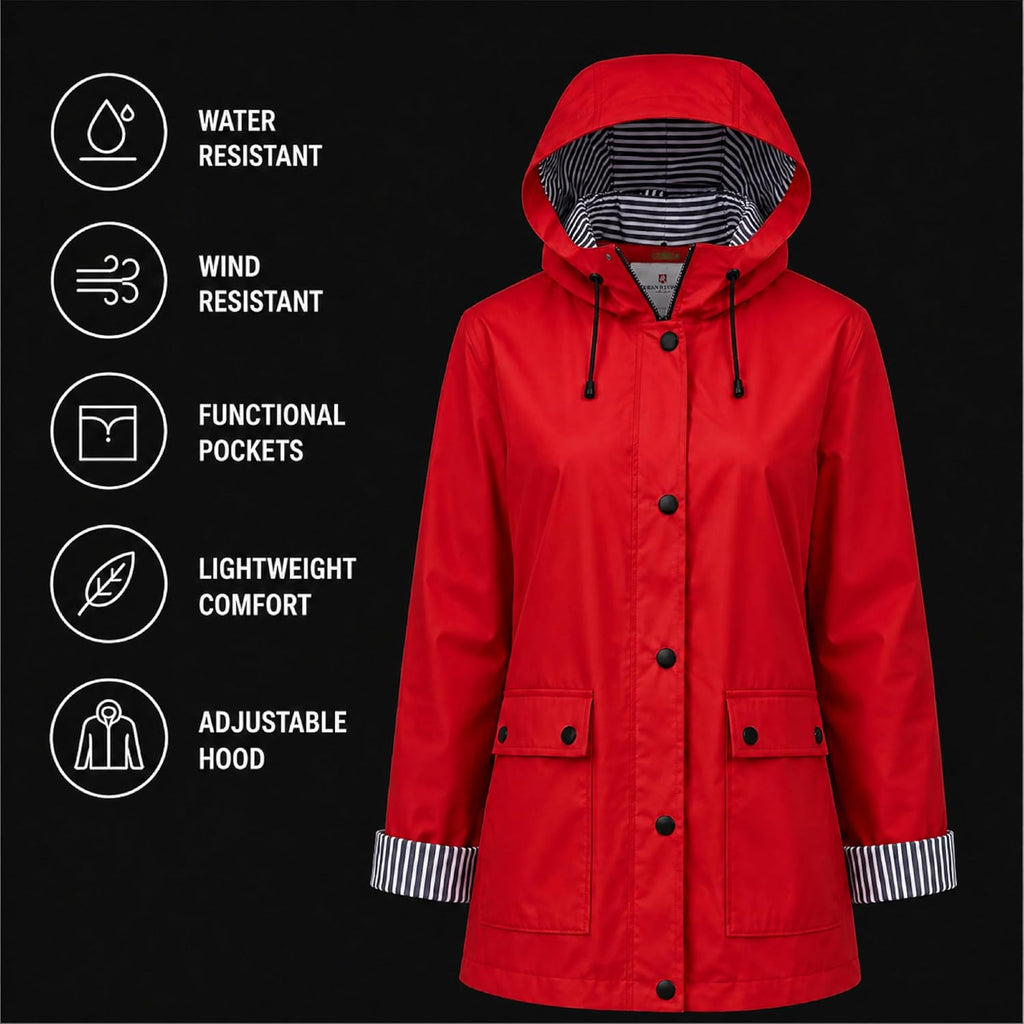 Urban Republic Womens Rain Jacket - Lightweight Insulated Water Resistant Slicker Shell Rain Coat Windbreaker For Women