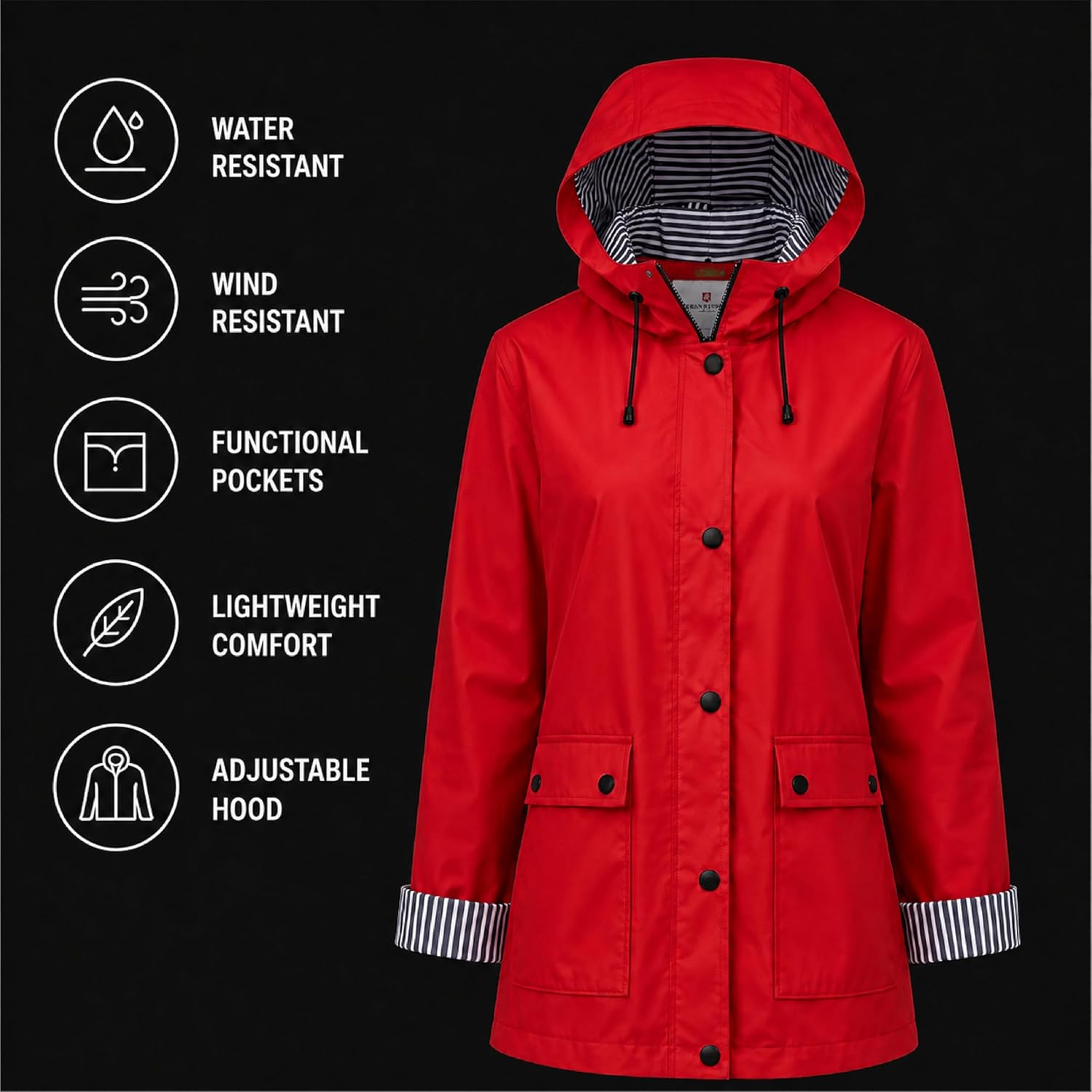Urban Republic Womens Rain Jacket - Lightweight Insulated Water Resistant Slicker Shell Rain Coat Windbreaker For Women