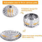 Veggie Vegetable Steamer Basket, Folding Steaming Basket, Metal Collapsible Stainless Steel Steamer Basket Insert, for Cooking Food, Expandable Fit Various Size Pot(5.3" to 8.6") YLYL