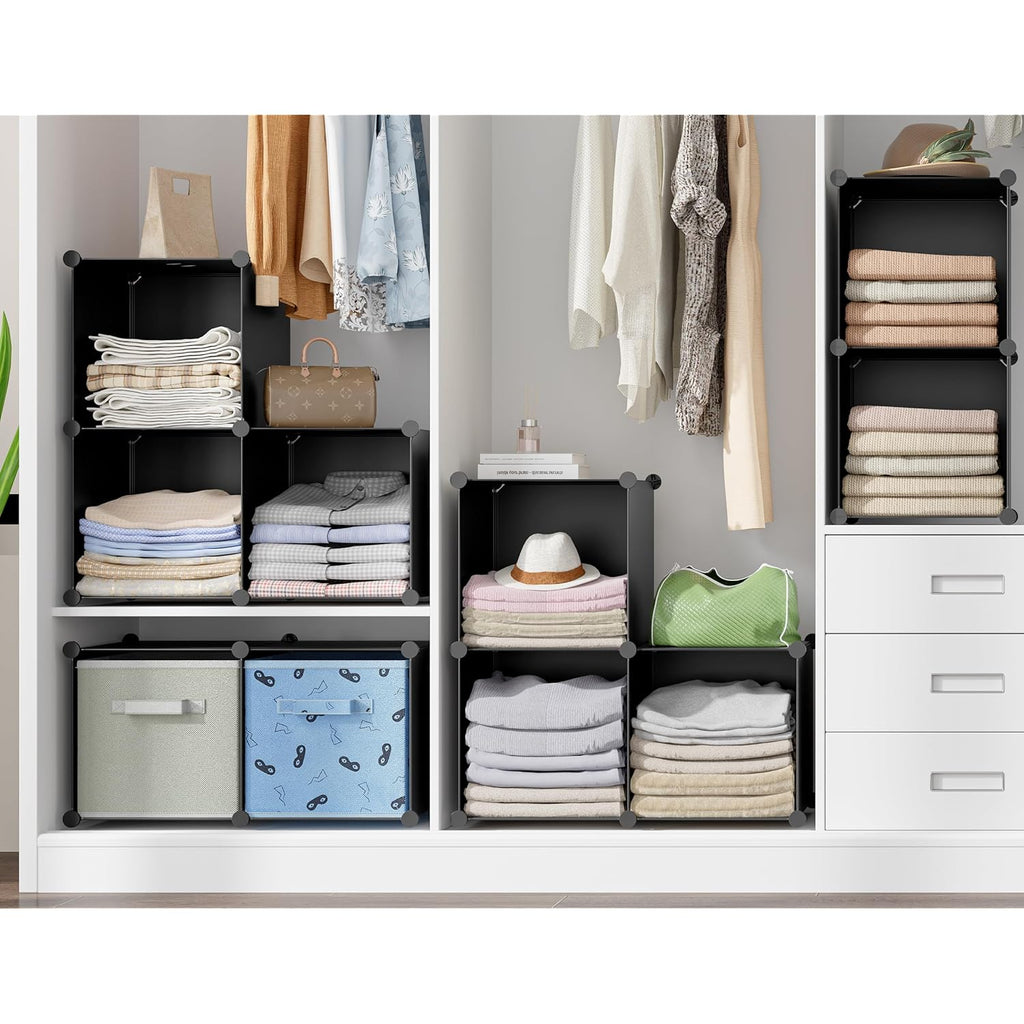 6-Cube Storage Organizer, Closet Organizer Storage Cabinet Shelf Bookcase Bookshelf with Metal Hammer, Storage Cubes Organizer Cabinet for Kids, Closet, Bedroom, Bathroom(11.8x11.8x11.8 inch)Black