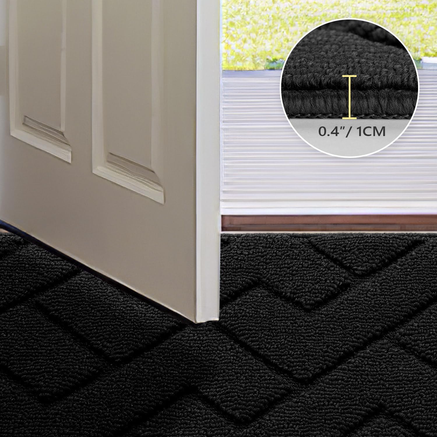 Indoor Doormat,Welcome Door Mat Tpr Backing Non Slip Mats 20"X32" Absorbent Resist Dirt Entrance Doormat Inside Floor For Entryway Washable Low-Profile (Black)