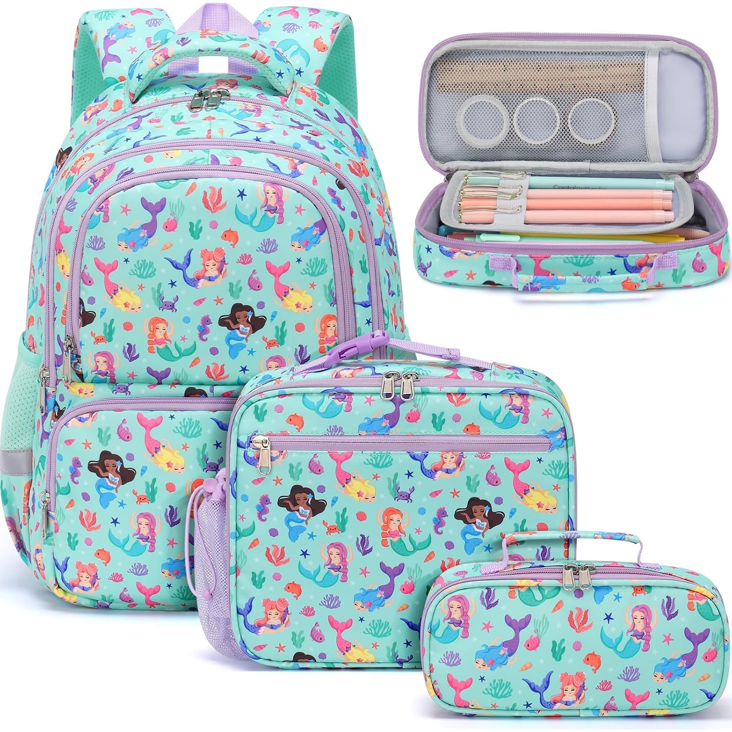 Fimibuke Kids Backpack For School Boys, 3Pcs Waterproof Toddler School Bag | Cute Bookbag Set With Lunch Box & Pencil Case For Preschool Kindergarten Elementary Back To School Student Ages 3-12, Trucks