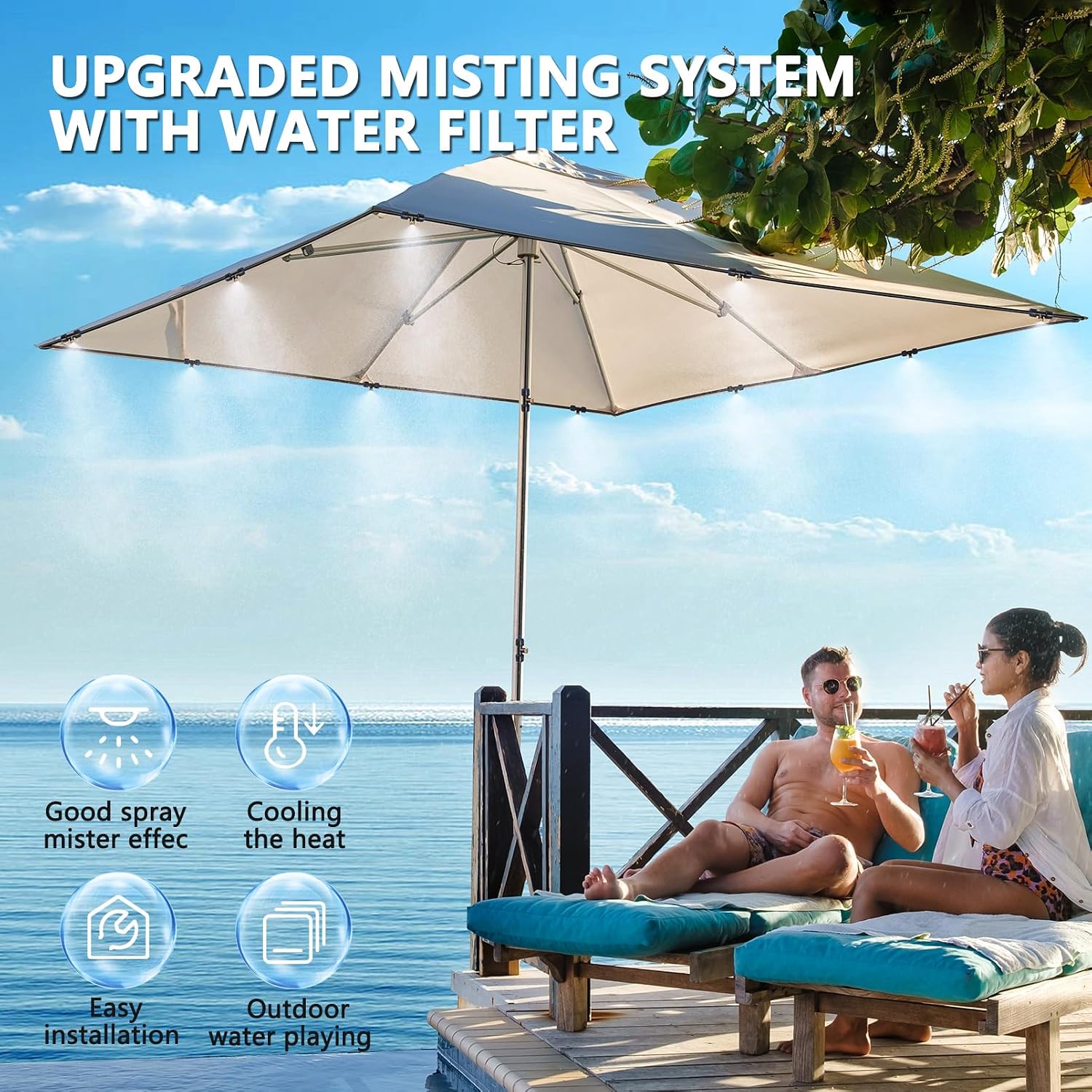 Misters For Outside Patio With Water Filter - 33Ft(10M) Misting System Line 9 Brass Mist Nozzles Brass Adapter(3/4") Patio Misters For Cooling Outdoor Greenhouse Backyard Porch Garden Bbq Party Pool