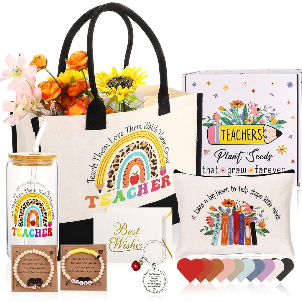 11 Packs Teacher Appreciation Gifts for Women, Teachers' Day Gift with 16oz Glass Cup, Thank You Gifts for Best Teachers, Back to School, End of Year