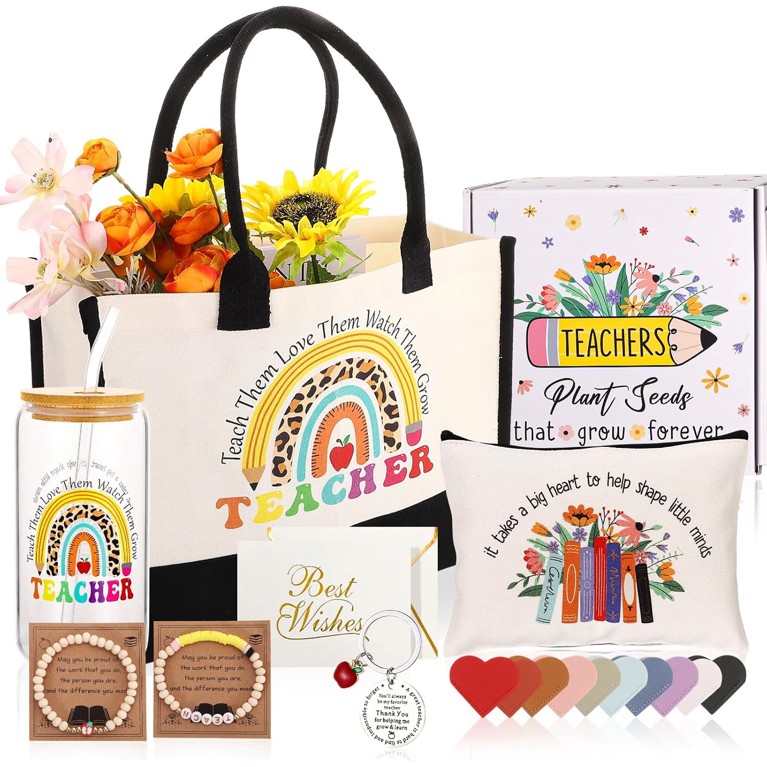 11 Packs Teacher Appreciation Gifts for Women, Teachers' Day Gift with 16oz Glass Cup, Thank You Gifts for Best Teachers, Back to School, End of Year