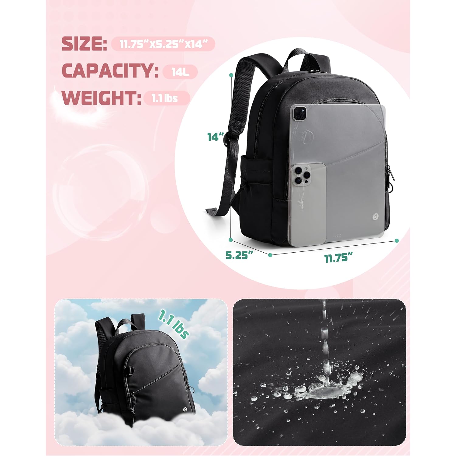 Women Mini Backpack With Wet Pocket And Rfid Blocking Pocket, Small Backpack Purse For Gym, Work, College Or Travel, Black
