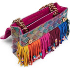 KURT GEIGER LONDON Kensington Leather Fringe Shoulder Bag | Double chain strap, Magnetic closure, Bead accent