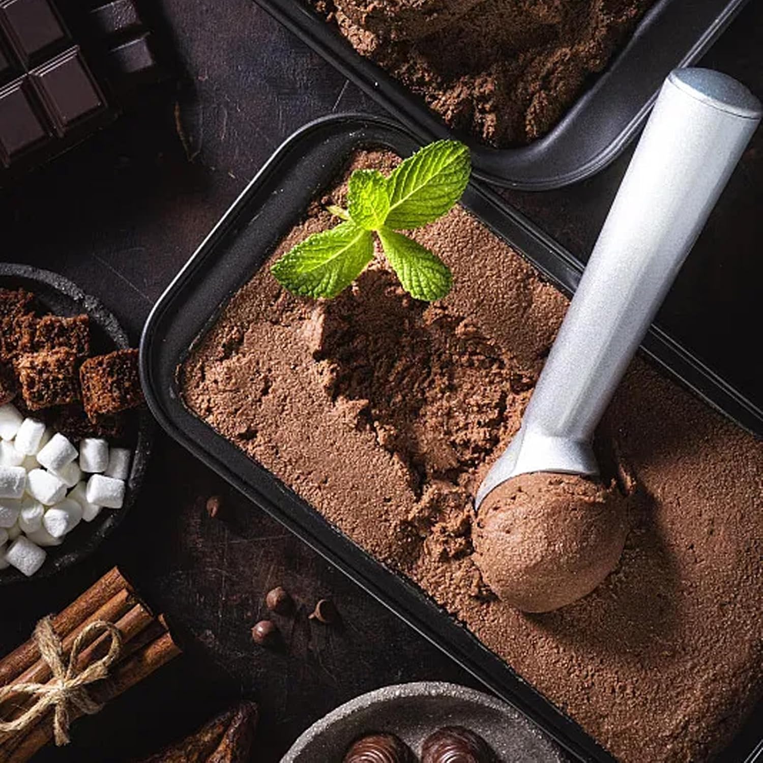 Ice Cream Scoop,7 Inches Nonstick Anti-Freeze One Piece Aluminum Scooper Spoon, Heavy Duty Durable Design, Easy Clean, For Gelato, Cookie Dough, Sorbet, Almond (Silver)
