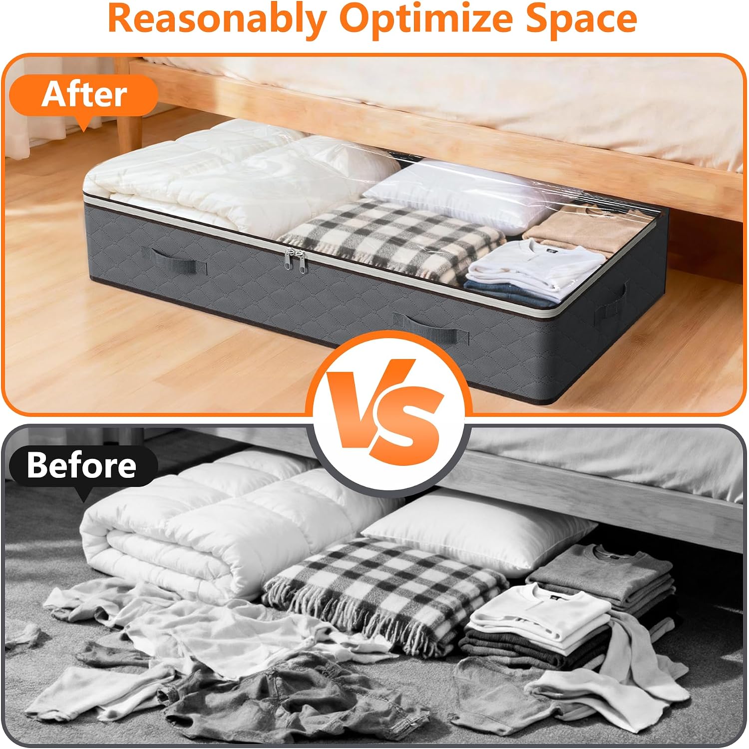 90L Under Bed Storage Containers,4-Pack Closet Organizers And Storage Bins,For Organization And Storage Clothes, Shoes, Blankets & Pillows,Visible Transparent Top Storage Bins With Lids, Grey