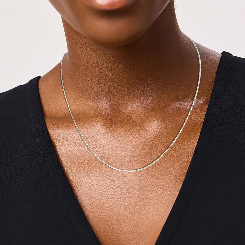 925 Sterling Silver Chain for Women, Diamond Cut 1mm Box Chain Lobster Claw Clasp Silver Jewelry Gifts for Women Mom Girlfriend
