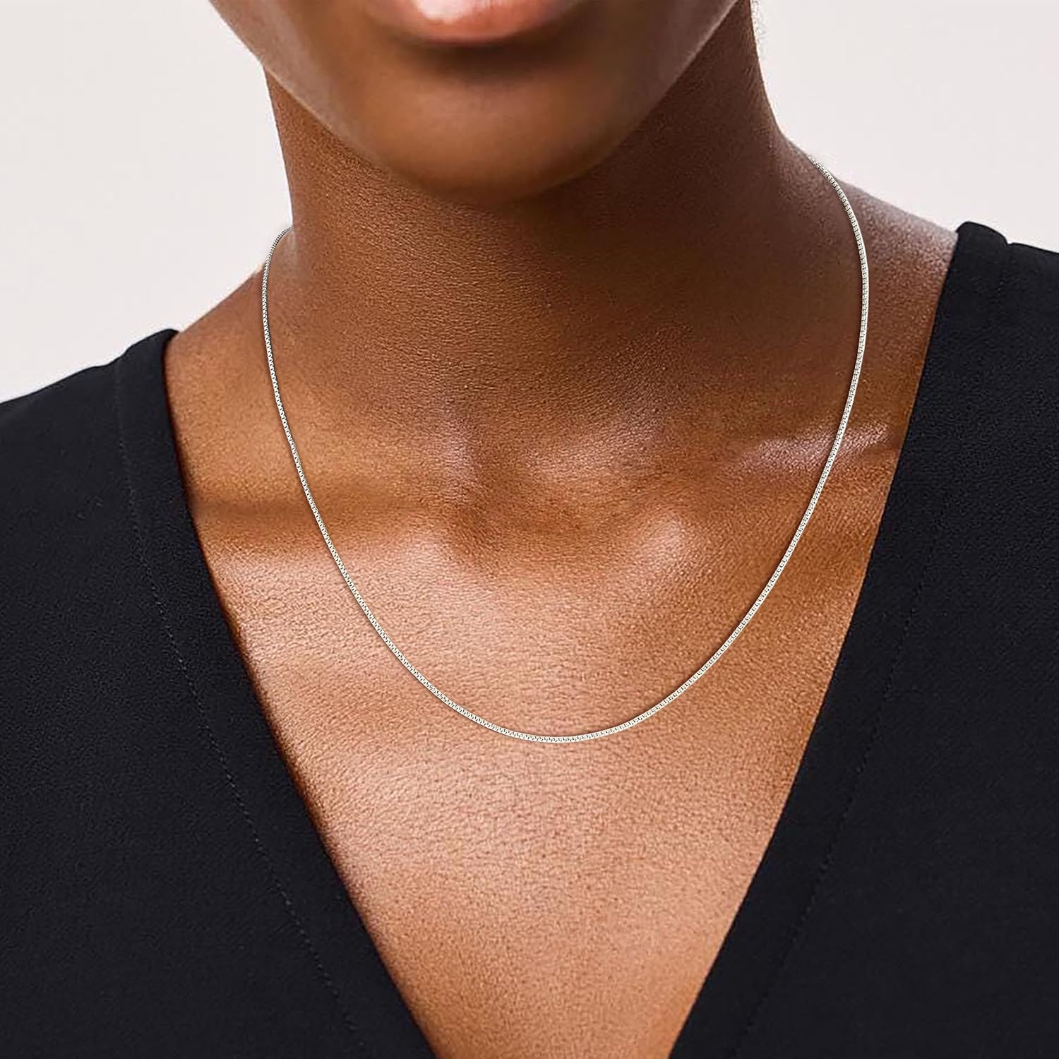 925 Sterling Silver Chain for Women, Diamond Cut 1mm Box Chain Lobster Claw Clasp Silver Jewelry Gifts for Women Mom Girlfriend