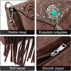 Small Crossbody Bags For Women Crossbody Handbag Fringe Purse Tassel Shoulder Bag Turquoise Concho Wallet