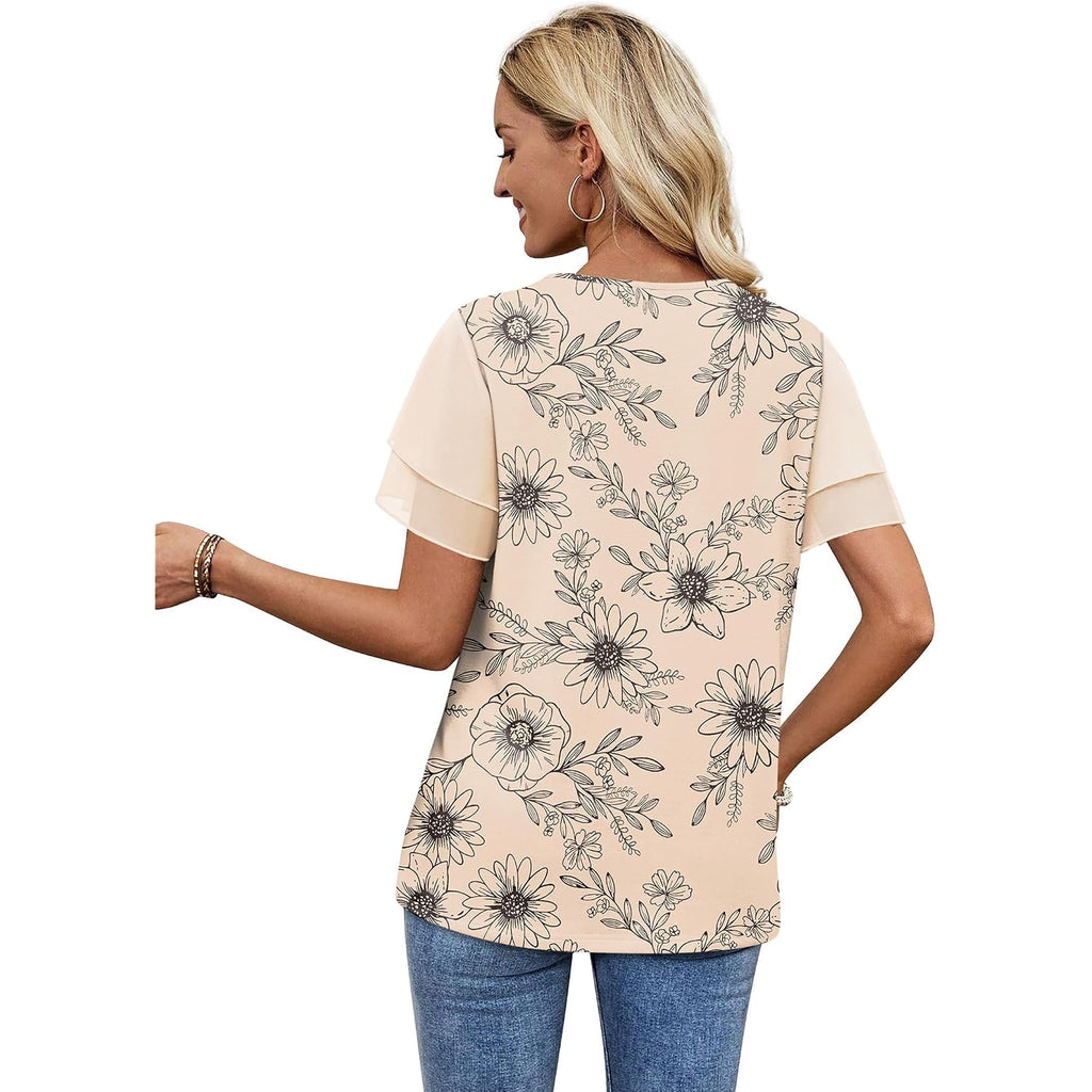 WIHOLL Womens Summer Tops Trendy Ruffle Sleeve Shirts Casual Chiffon Blouses Beach Vacation Clothes