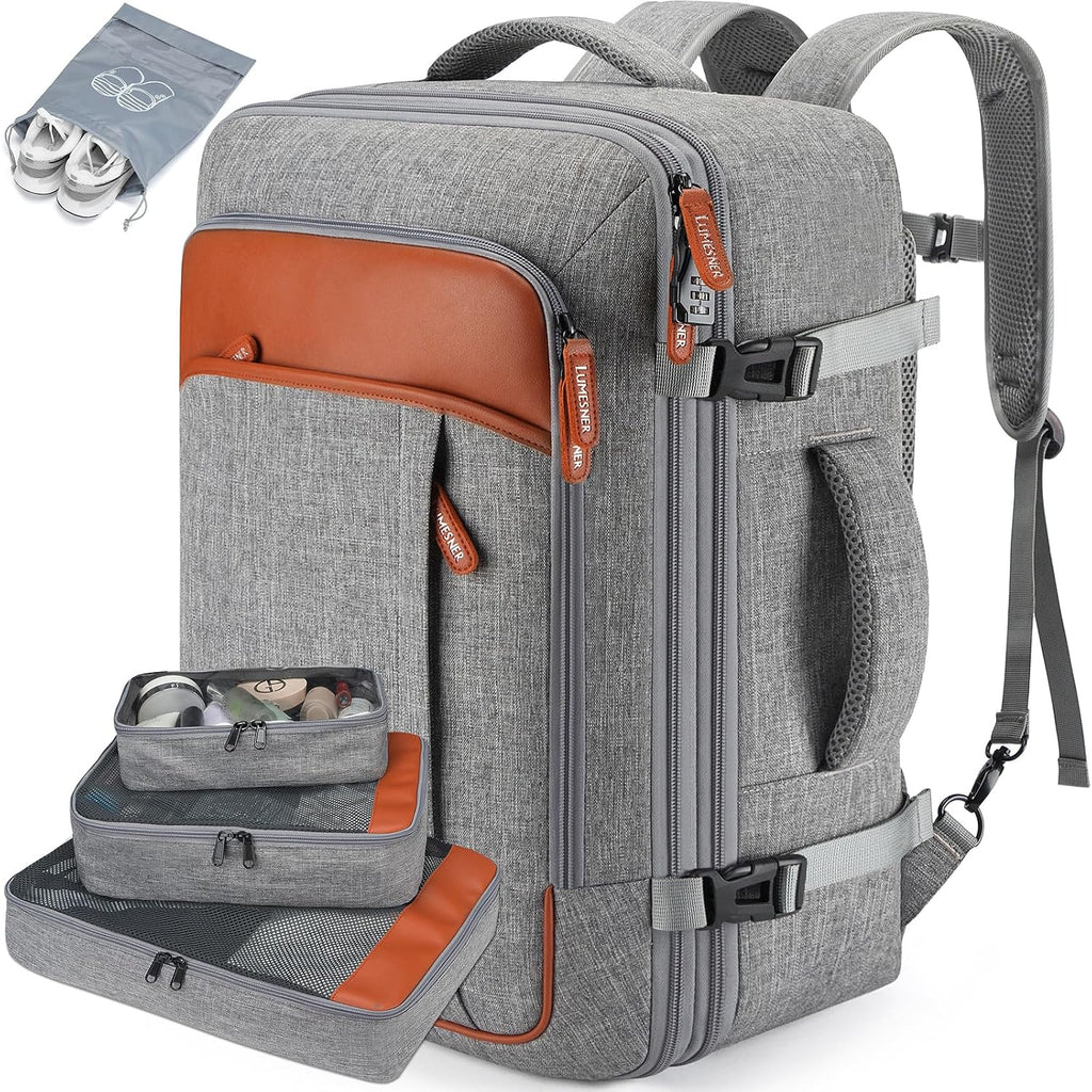 Lumesner 40L Expandable Carry On Travel Backpack With 4 Packing Cubes | Flight Approved, Fits 17 Inch Laptop, Water-Resistant, Suitcase Backpack, Business Weekender Luggage, Gift For Men & Women