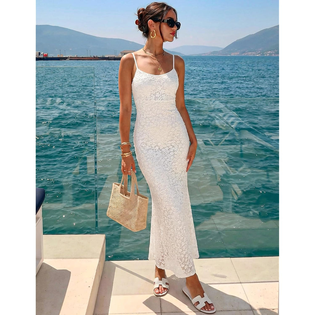 Zesica Women'S Summer Floral Spaghtti Straps Midi Dress 2026 Bodycon Sleeveless Square Neck Casual Beach Long Dresses