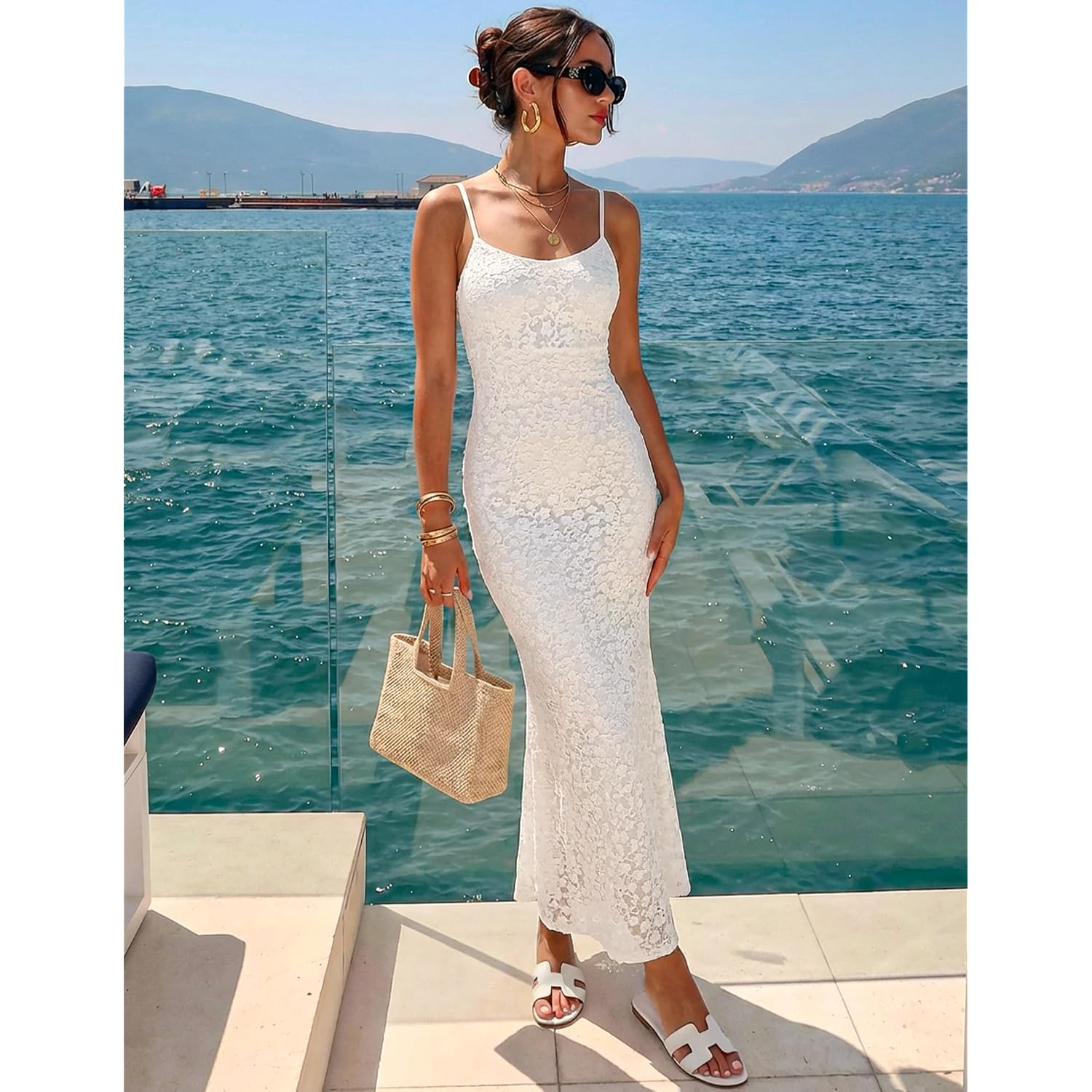 Zesica Women'S Summer Floral Spaghtti Straps Midi Dress 2026 Bodycon Sleeveless Square Neck Casual Beach Long Dresses