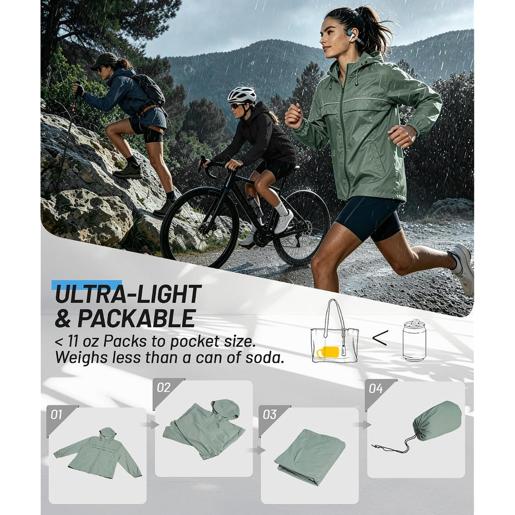 Swisswell Rain Jacket Women Lightweight Packable Waterproof Raincoat With Hood Windproof Windbreaker For Hiking Running