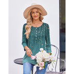 3/4 Length Sleeve Womens Tops Round Neck Casual Summer Tunic Tops Basic Tees Blouses Dressy T-Shirts Pleated Shirts