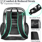 Clear Backpack For School - 17 Inch Heavy Duty Clear Bookbag | 2 Front Pockets, Reinforced 900D Oxford Base, Padded Straps, 0.5Mm Thick Pvc, Fit 16"Laptop, Load 22 Lbs. Age 12+ Students