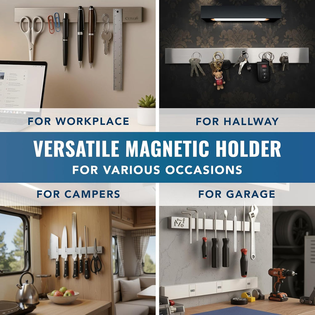 Cutluxe Magnetic Knife Holder for Wall and Fridge - 16" Stainless Steel Knife Magnetic Strip - Holds up to 15 Lbs, Easy to Mount, With Strong Magnets or Screws
