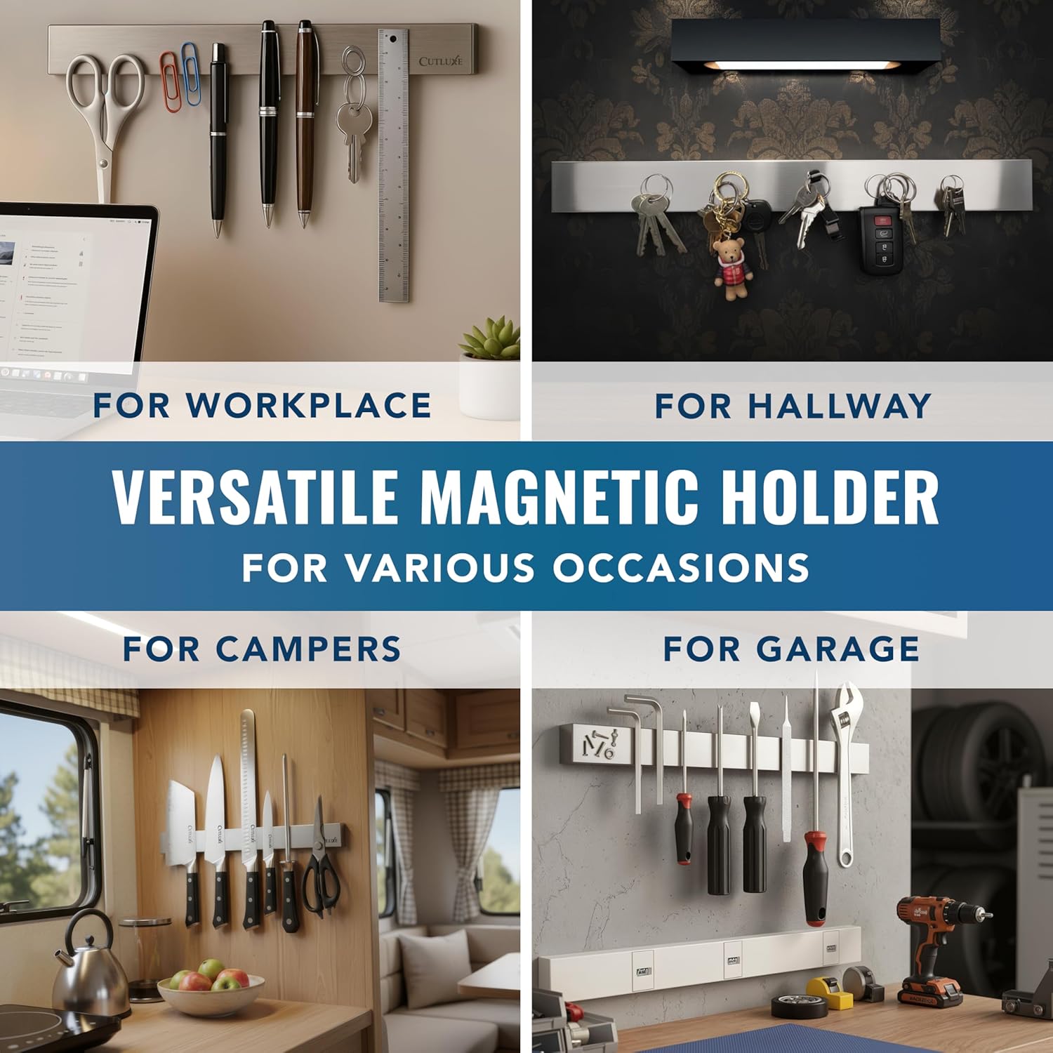 Cutluxe Magnetic Knife Holder for Wall and Fridge - 16" Stainless Steel Knife Magnetic Strip - Holds up to 15 Lbs, Easy to Mount, With Strong Magnets or Screws