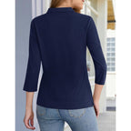 Polo Shirts for Women 3/4 Sleeve Tops Golf Tees 5-Button Collared Cotton Shirt Business Casual