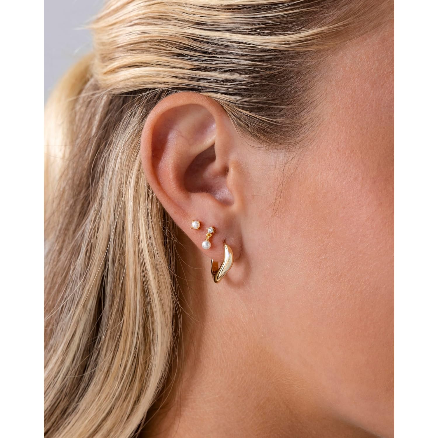 PAVOI 14K Gold Plated 925 Sterling Silver Posts Mini Stud Flat Back Earrings for Women | Helix Cartilage Piercing Jewelry | Dainty Pearl Star Cluster Cubic Zirconia Lotus Climber Screw Backs