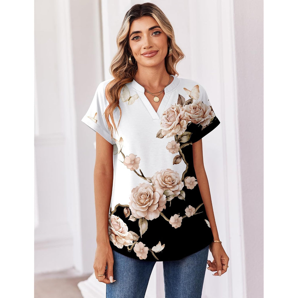 Zeagoo Womens Tops Short Sleeve Summer V Neck Shirts Work Blouses Business Outfits Fashion Clothing