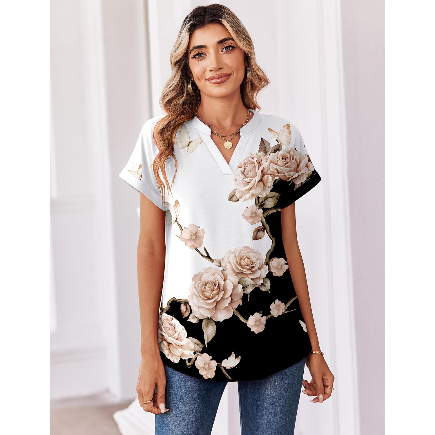 Zeagoo Womens Tops Short Sleeve Summer V Neck Shirts Work Blouses Business Outfits Fashion Clothing