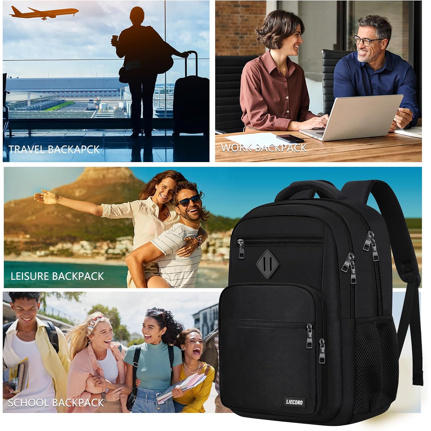 Black Backpack For Men, School Backpack For Boy Teens | 15.6 Inch Laptop Back Pack With Reinforced Straps
