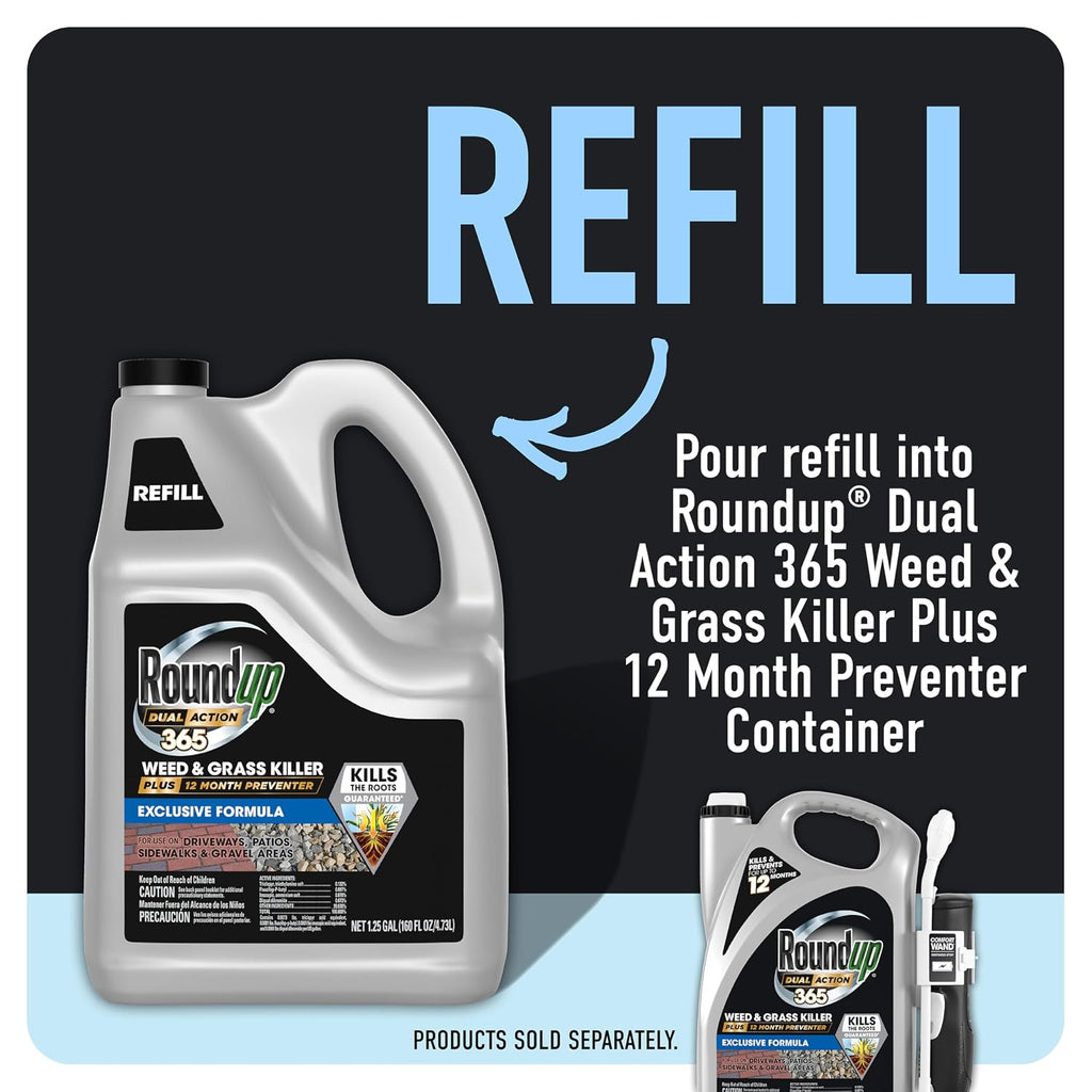 Roundup Dual Action 365 Weed & Grass Killer Plus 12 Month Preventer Refill | Tomcat Mouse Killer, Child Resistant, Refillable Station - Tamper-Resistant Indoor Bait Station With Clear Monitoring Window