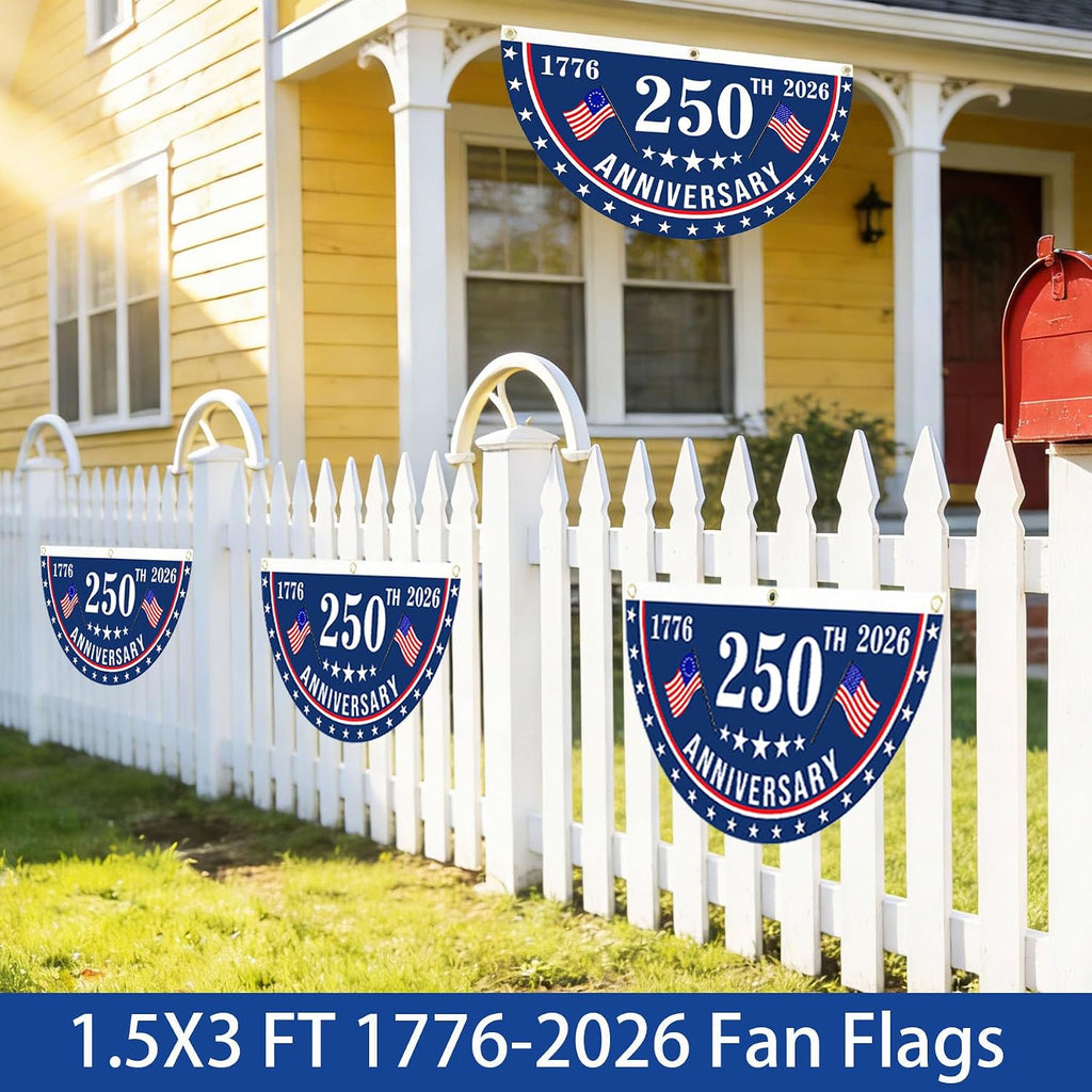 2Pcs Usa Anniversary 250Th Flag, 1.5X3 Ft Anniversary Fan Flags, Yard Signs Hanging Decor For Outdoor, Front Door, Porch, Welcome Backdrop With Brass Grommets (Style 1)
