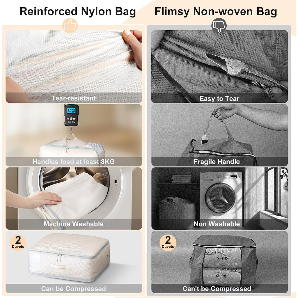 Comforter Storage Bag - Large Capacity Blanket Storage Bags 3-Layer Ultra Space Saving Self Compression Organizer, Washable Compression Bags For Storage Comforter Blanket, 2-Pack, Beige